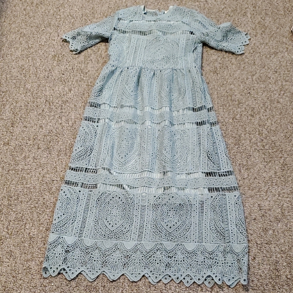 Elegant Lace Womens Dress in Light Blue